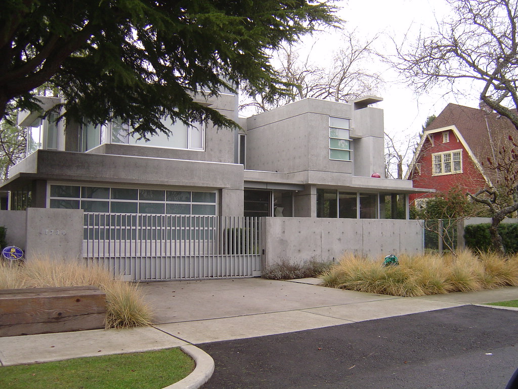 Concrete driveway at modern home